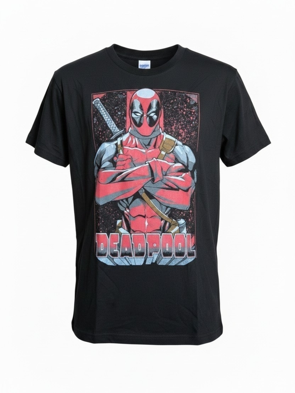 Deadpool Marvel Unisex Black Graphic Tee L – Red Splatter Superhero T‑Shirt L